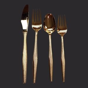 1960's Florentine Flatware Set Gold 24k Ectroplated Silverware 4pc Place Setting